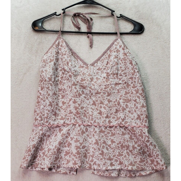 Volcom Tank Women Small Taupe White Sheer Lace Trim Open Back Halter Side Zipper - Picture 1 of 10